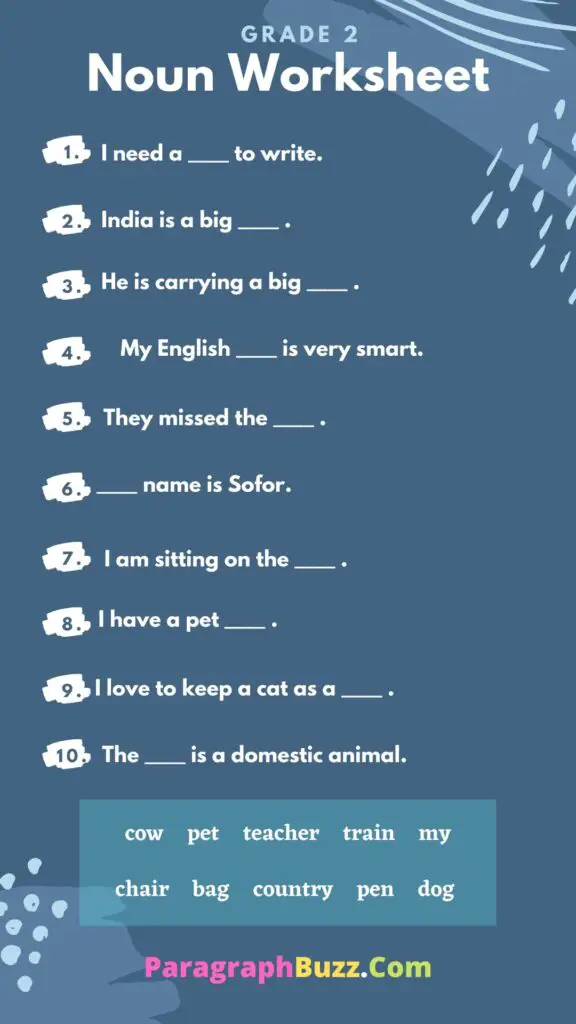 Noun Worksheet for Grade 2